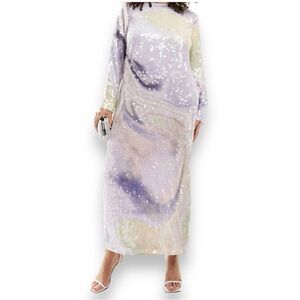 ASOS EDITION Curve All Over Sequin Maxi Dress Pastel Print Plus Sz 18 NWT